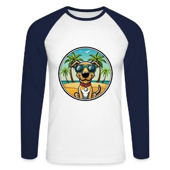 Plott Hound Hund Rasse Cartoon Sonnenbrille Strand - Unisex Baseballshirt langarm - Weiß/Navy - Vorne - Nik (191cm)