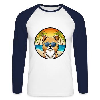 Pommersche Hunderasse Cartoon Sonnenbrille Strand - Unisex Baseballshirt langarm - Weiß/Navy - Vorne - Nik (191cm)
