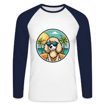 Pudel Hund Rasse Cartoon Sonnenbrille Strand - Unisex Baseballshirt langarm - Weiß/Navy - Vorne - Nik (191cm)