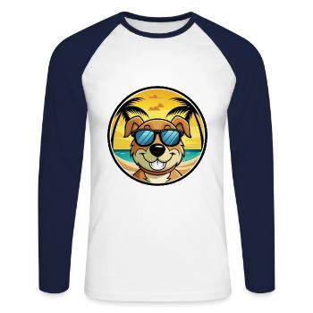Strellufstover Hunderasse Cartoon Sonnenbrille Strand - Unisex Baseballshirt langarm - Weiß/Navy - Vorne - Nik (191cm)