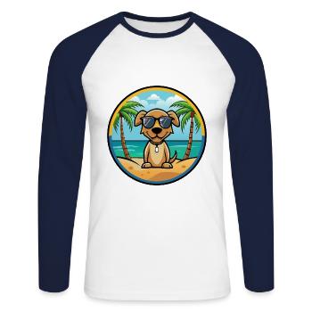 Pointer Chien Race Dessin Animé Lunettes De Soleil Plage - T-shirt baseball manches longues Homme - blanc/marine - Devant - Nik (191cm)