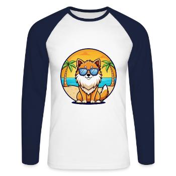 Pommersche Spitz Hunderasse Cartoon Sonnenbrille Strand - Unisex Baseballshirt langarm - Weiß/Navy - Vorne - Nik (191cm)