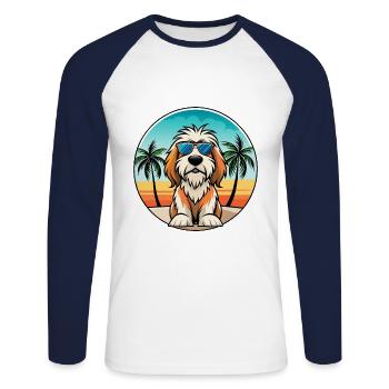 Petit Basset Griffon Vendeen Hunderasse Karikatur - Unisex Baseballshirt langarm - Weiß/Navy - Vorne - Nik (191cm)
