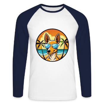 Podenco Ibicenco Chien Race Dessin Animé Lunettes De Soleil Plage - T-shirt baseball manches longues Homme - blanc/marine - Devant - Nik (191cm)