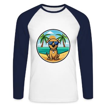 Chien de chasse serbe race dessin animé lunettes de soleil plage - T-shirt baseball manches longues Homme - blanc/marine - Devant - Nik (191cm)