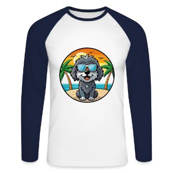Portugiesische Wasserhundrasse Cartoon Sonnenbrille Strand - Unisex Baseballshirt langarm - Weiß/Navy - Vorne - Nik (191cm)
