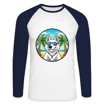 Weißer Schäferhund Hunderasse Cartoon Sonnenbrille Strand - Unisex Baseballshirt langarm - Weiß/Navy - Vorne - Nik (191cm)