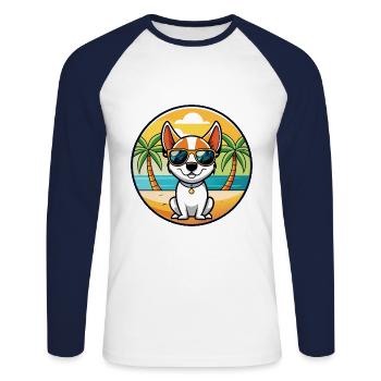 Rat Terrier Dog Breed Cartoon Sunglasses Beach - Unisex Long Sleeve Baseball T-Shirt - white/navy - Front - Nik (191cm)
