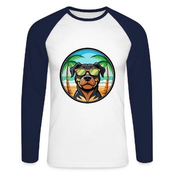 Rottweiler Chien Race Dessin Animé Lunettes De Soleil Plage - T-shirt baseball manches longues Homme - blanc/marine - Devant - Nik (191cm)