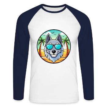 Chien-loup russe race de chien dessin animé lunettes de soleil plage - T-shirt baseball manches longues Homme - blanc/marine - Devant - Nik (191cm)