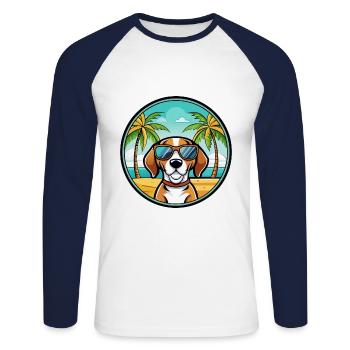 Treeing Walker Coonhound Race Chien Dessin Animé Plage - T-shirt baseball manches longues Homme - blanc/marine - Devant - Nik (191cm)