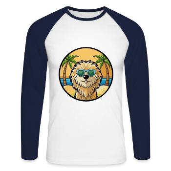 Puli Chien Race Dessin Animé Lunettes De Soleil Plage - T-shirt baseball manches longues Homme - blanc/marine - Devant - Nik (191cm)