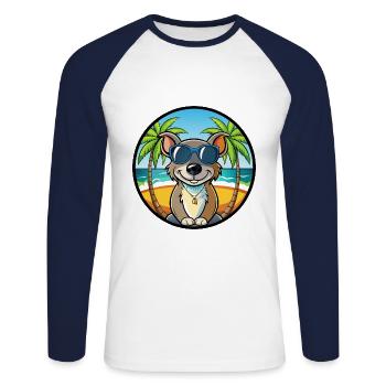 Ratonero Murciano Race Chien Dessin Animé Lunettes De Soleil Plage - T-shirt baseball manches longues Homme - blanc/marine - Devant - Nik (191cm)