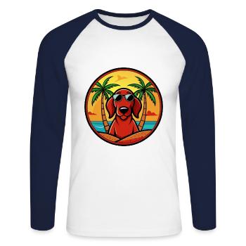 Redbone Coonhound Chien Race Dessin Animé Lunettes De Soleil Plage - T-shirt baseball manches longues Homme - blanc/marine - Devant - Nik (191cm)