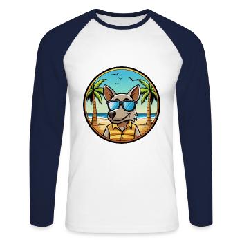 Ratonero Valenciano Lunettes de soleil de dessin animé de race de chien - T-shirt baseball manches longues Homme - blanc/marine - Devant - Nik (191cm)