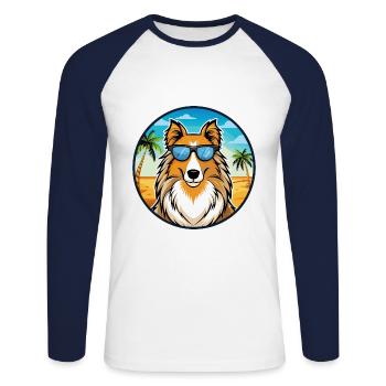Rough Collie Dog Breed Cartoon Sunglasses Beach - Unisex Long Sleeve Baseball T-Shirt - white/navy - Front - Nik (191cm)