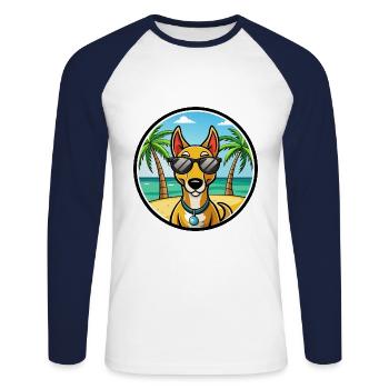 Russian Harlequin Hound Dog Breed Cartoon Beach - Unisex Long Sleeve Baseball T-Shirt - white/navy - Front - Nik (191cm)