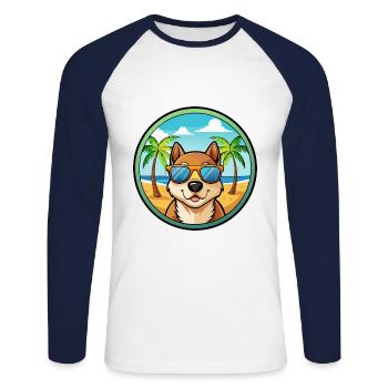 Lunettes de soleil de dessin animé de race de chien de jouet russe plage - T-shirt baseball manches longues Homme - blanc/marine - Devant - Nik (191cm)