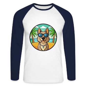 Schäferhund Rasse Cartoon Sonnenbrille Strand - Unisex Baseballshirt langarm - Weiß/Navy - Vorne - Nik (191cm)