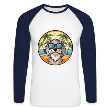 Chien de berger des Pyrénées Race Dessin animé Lunettes de soleil Plage - T-shirt baseball manches longues Homme - blanc/marine - Devant - Nik (191cm)