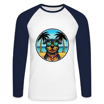 Rottweiler Chien Race Dessin Animé Lunettes De Soleil Plage - T-shirt baseball manches longues Homme - blanc/marine - Devant - Nik (191cm)