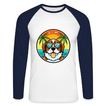 Bernhardiner Hunderasse Cartoon Sonnenbrille Strand - Unisex Baseballshirt langarm - Weiß/Navy - Vorne - Nik (191cm)
