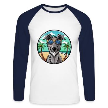 Scottish Deerhound Dog Breed Cartoon Sunglasses - Unisex Long Sleeve Baseball T-Shirt - white/navy - Front - Nik (191cm)