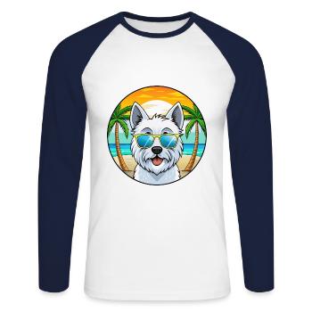 West Highland Terrier Dog Breed Cartoon Sunglasses - Unisex Long Sleeve Baseball T-Shirt - white/navy - Front - Nik (191cm)