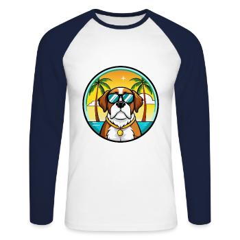 Bernhardiner Hunderasse Cartoon Sonnenbrille Strand - Unisex Baseballshirt langarm - Weiß/Navy - Vorne - Nik (191cm)