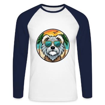 Tibetan Terrier Dog Breed Cartoon Sunglasses Beach - Unisex Long Sleeve Baseball T-Shirt - white/navy - Front - Nik (191cm)