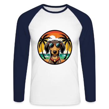 Teckel de Westphalie Race De Chien Dessin Animé Plage - T-shirt baseball manches longues Homme - blanc/marine - Devant - Nik (191cm)