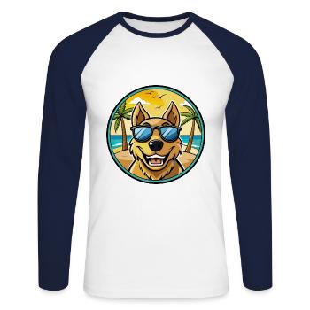 Sapsali Dog Breed Cartoon Sunglasses Beach - Unisex Long Sleeve Baseball T-Shirt - white/navy - Front - Nik (191cm)