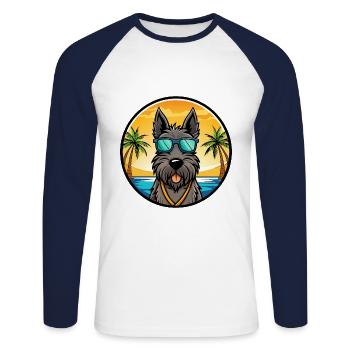 Scottish Terrier Dog Breed Cartoon Sunglass Beach - Unisex Long Sleeve Baseball T-Shirt - white/navy - Front - Nik (191cm)