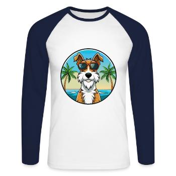 Draht Foxterrier Hunderasse Cartoon Sonnenbrille Strand - Unisex Baseballshirt langarm - Weiß/Navy - Vorne - Nik (191cm)