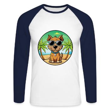 Teddy Roosevelt Terrier Dog Breed Cartoon Beach - Unisex Long Sleeve Baseball T-Shirt - white/navy - Front - Nik (191cm)