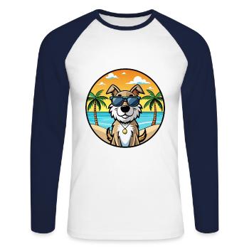 Slovensky Cuvac Chien Race Dessin Animé Lunettes de Soleil Plage - T-shirt baseball manches longues Homme - blanc/marine - Devant - Nik (191cm)
