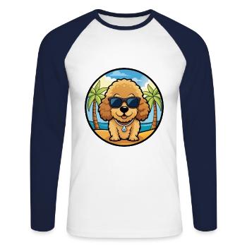 Caniche Jouet Chien Race Dessin Animé Lunettes De Soleil Plage - T-shirt baseball manches longues Homme - blanc/marine - Devant - Nik (191cm)