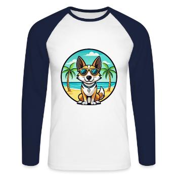 Toy Fox Terrier Chien Race Dessin Animé Lunettes De Soleil Plage - T-shirt baseball manches longues Homme - blanc/marine - Devant - Nik (191cm)