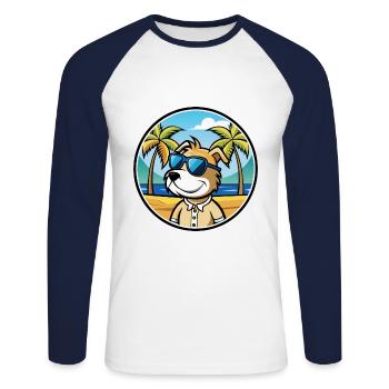 Sporting Lucas Terrier Chien Race Dessin Animé Plage - T-shirt baseball manches longues Homme - blanc/marine - Devant - Nik (191cm)