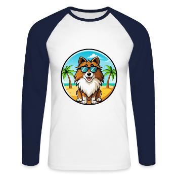 Shetland Schäferhund Rasse Cartoon Sonnenbrille Strand - Unisex Baseballshirt langarm - Weiß/Navy - Vorne - Nik (191cm)