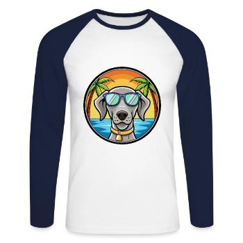 Braque de Weimar Race Chien Dessin Animé Lunettes De Soleil Plage - T-shirt baseball manches longues Homme - blanc/marine - Devant - Nik (191cm)