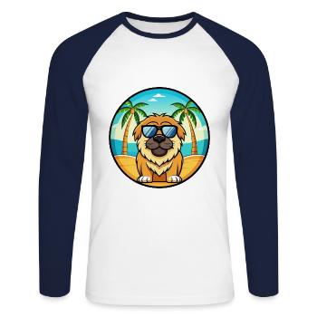 Tibetische Dogge Hunderasse Cartoon Sonnenbrille Strand - Unisex Baseballshirt langarm - Weiß/Navy - Vorne - Nik (191cm)