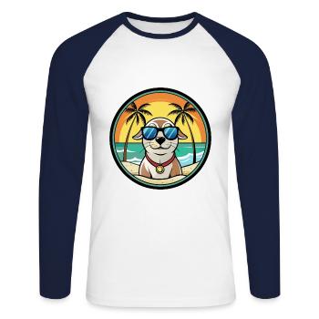 Seskar phoque chien race dessin animé lunettes de soleil plage - T-shirt baseball manches longues Homme - blanc/marine - Devant - Nik (191cm)