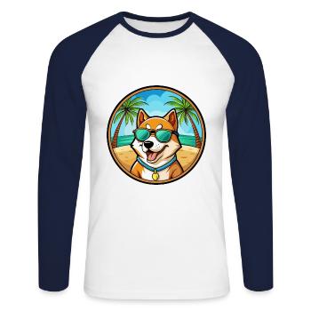 Shikoku Dog Breed Cartoon Sunglasses Beach - Unisex Long Sleeve Baseball T-Shirt - white/navy - Front - Nik (191cm)