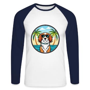 Welsh Springer Spaniel Chien Race Cartoon Beach - T-shirt baseball manches longues Homme - blanc/marine - Devant - Nik (191cm)