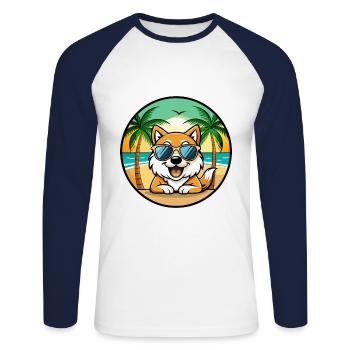 Spitz Chien Race Dessin Animé Lunettes De Soleil Plage - T-shirt baseball manches longues Homme - blanc/marine - Devant - Nik (191cm)