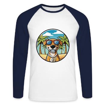 Chien du Sud Race Dessin Animé Lunettes De Soleil Plage - T-shirt baseball manches longues Homme - blanc/marine - Devant - Nik (191cm)