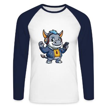Rhino Funny Cartoon Character Musique de casque - T-shirt baseball manches longues Homme - blanc/marine - Devant - Nik (191cm)