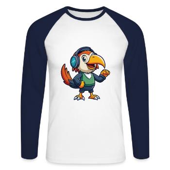 Toucan Funny Cartoon Character Headphone Music - Unisex Long Sleeve Baseball T-Shirt - white/navy - Front - Nik (191cm)