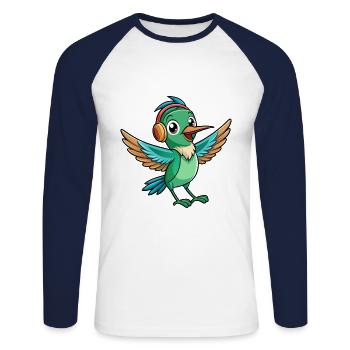 Kolibri Lustige Cartoon Tier Kopfhörer Musik - Unisex Baseballshirt langarm - Weiß/Navy - Vorne - Nik (191cm)